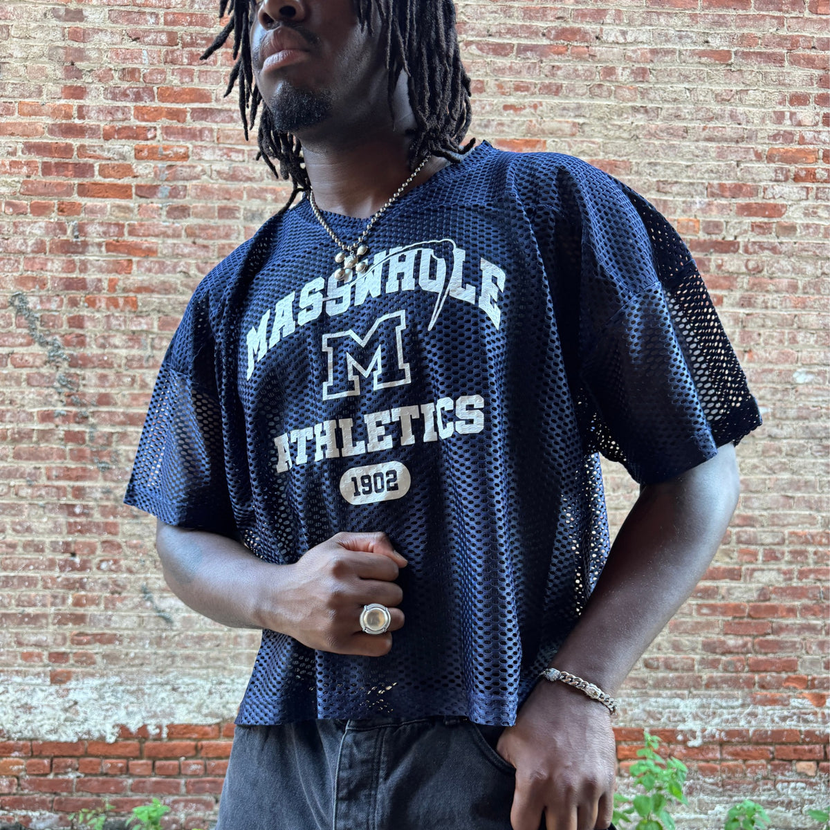 Navy Blue 'Masswhole Athletics' Football Jersey